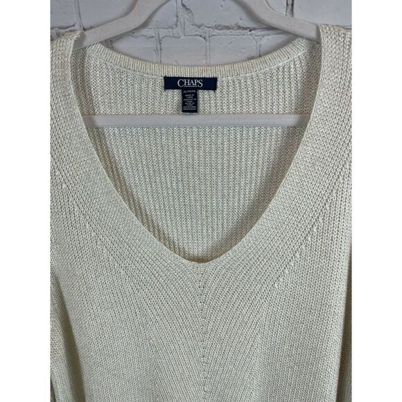 CHAPS white cream gold knit V-neck high-low sweater pullover top viscose size XL - Picture 2 of 8